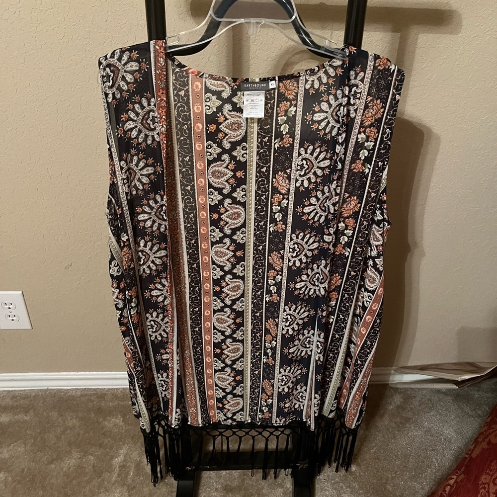 Earthbound Trading Co. Multi Color Bohemian Vest, Size XL.